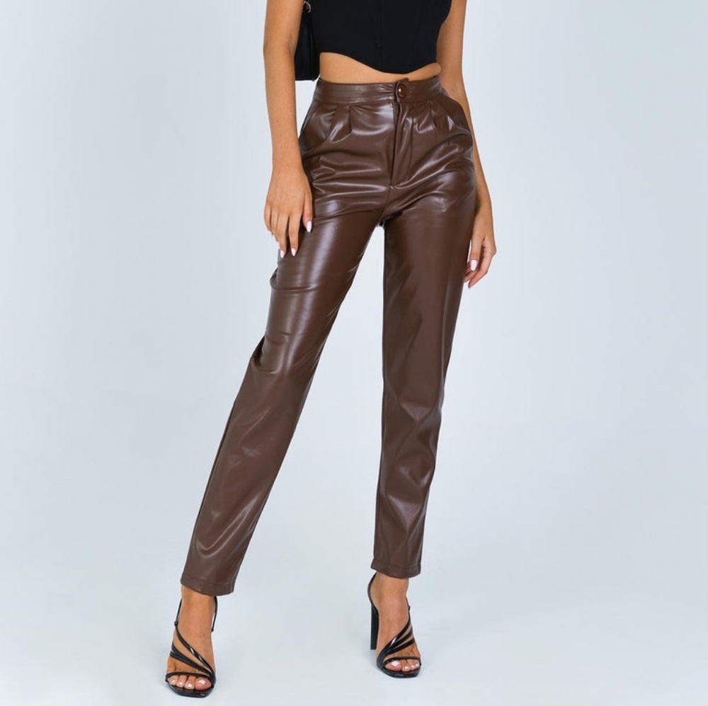 Princess Polly Brown Love Club Faux Leather Pants Size 6